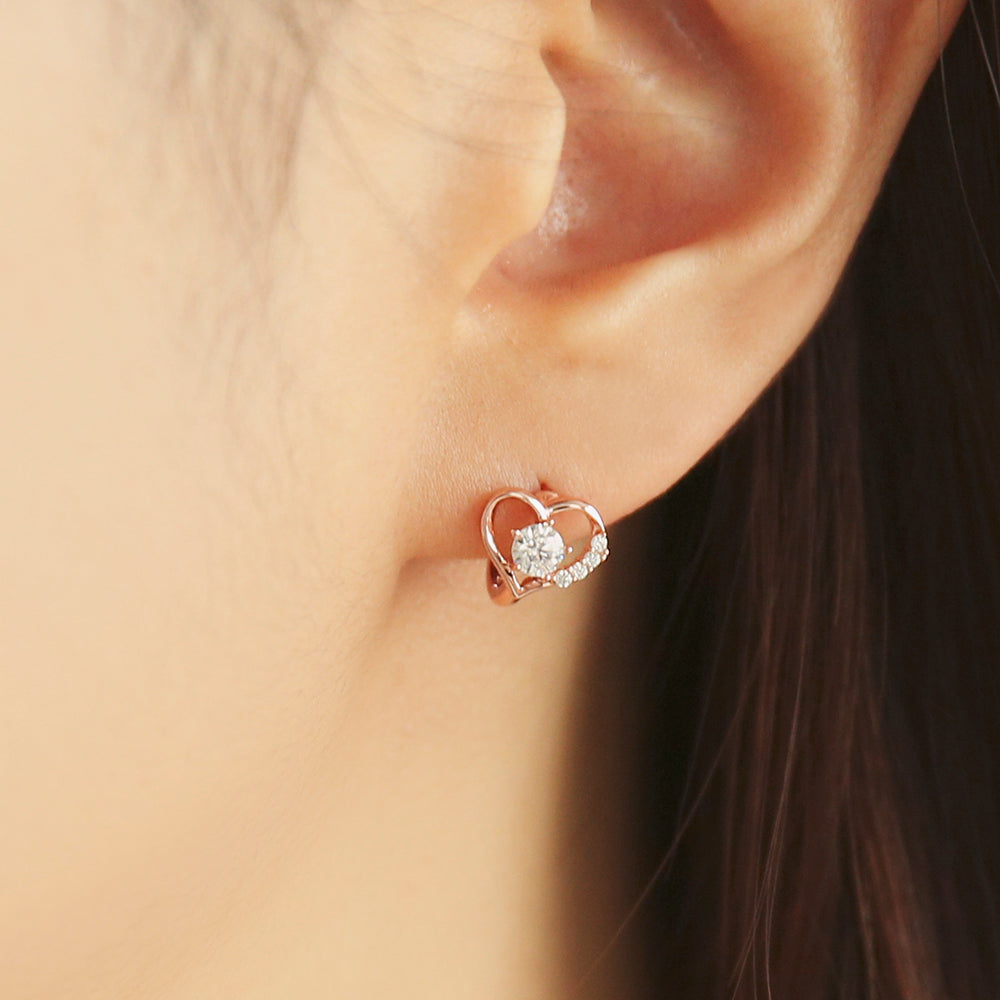 OST - Love Heart Line Rose Gold Mini Ring Earrings