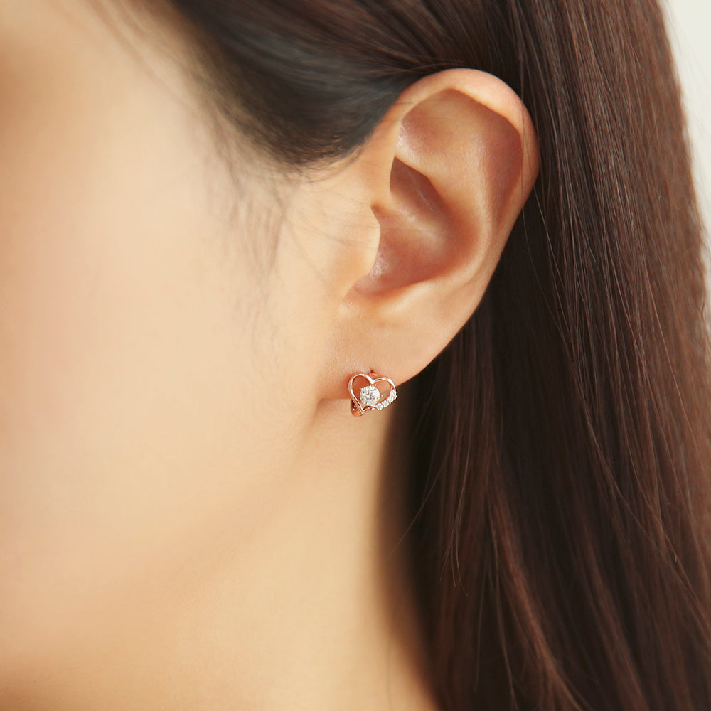 OST - Love Heart Line Rose Gold Mini Ring Earrings