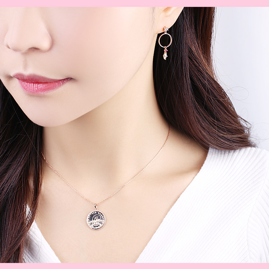 Clue X Esther Bunny - Roseholic Unbalanced Coin Silver Necklace