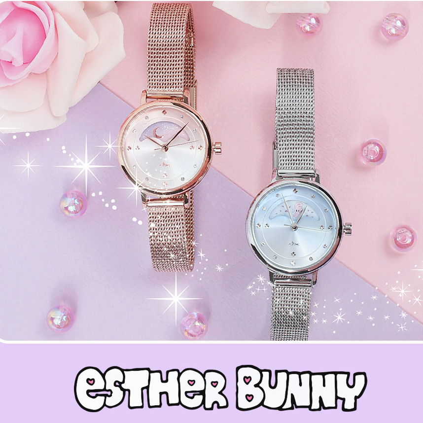 Clue X Esther Bunny - Beautiful Bunny Moon Phase Rose Gold Mesh Watch