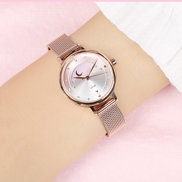 Clue X Esther Bunny - Beautiful Bunny Moon Phase Rose Gold Mesh Watch