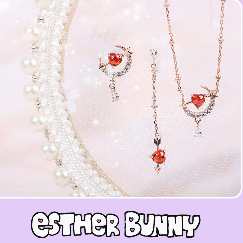 Clue X Esther Bunny - Cherish Esther Bunny Ruby Stone Silver Necklace