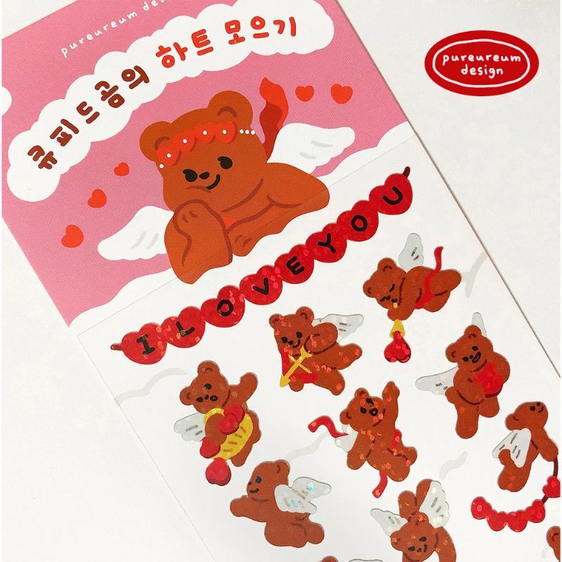 Pureureumdesign x 10x10 - Cupid Bear's Heart Gathering Hologram Sticker