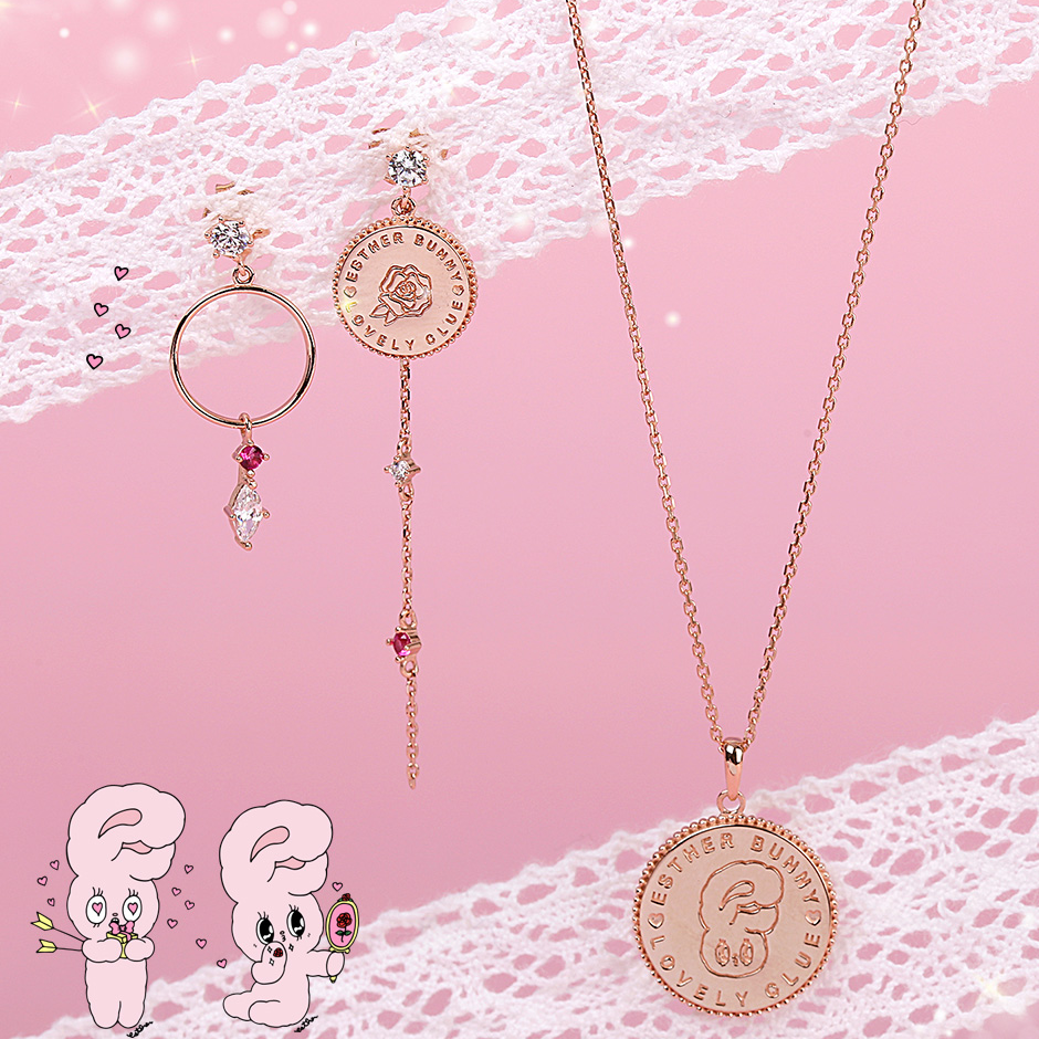 Clue X Esther Bunny - Roseholic Unbalanced Coin Silver Earrings