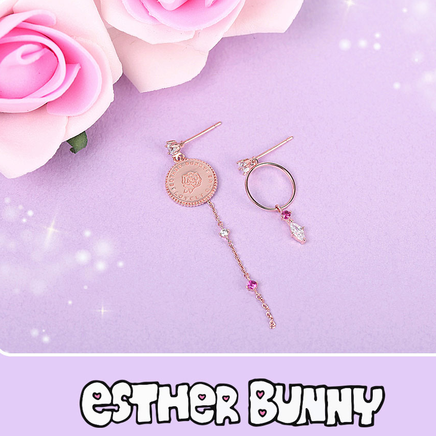 Clue X Esther Bunny - Roseholic Unbalanced Coin Silver Earrings