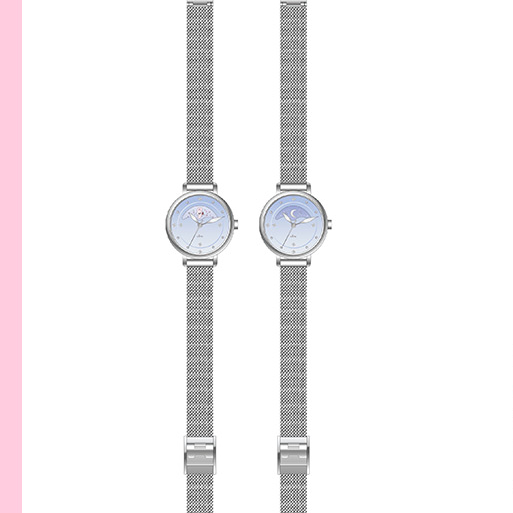 Clue X Esther Bunny - Beautiful Bunny Moon Phase Silver Mesh Watch