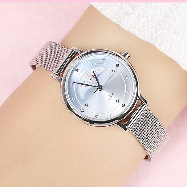 Clue X Esther Bunny - Beautiful Bunny Moon Phase Silver Mesh Watch