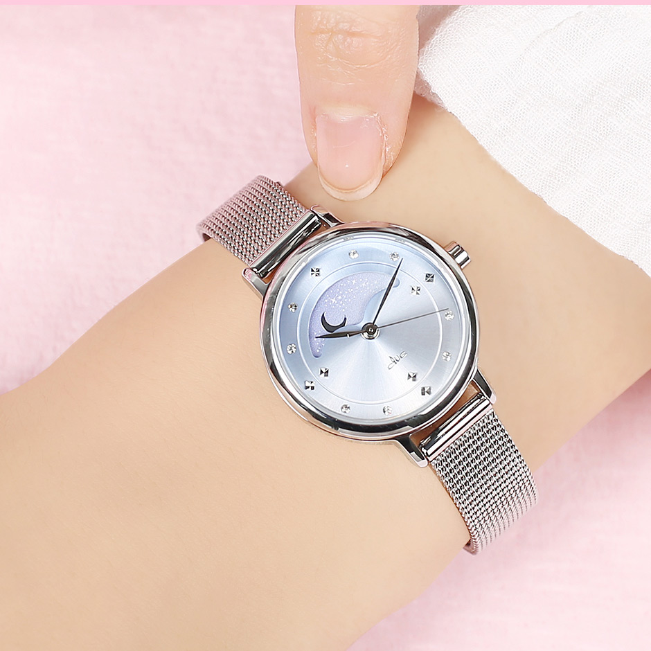 Clue X Esther Bunny - Beautiful Bunny Moon Phase Silver Mesh Watch