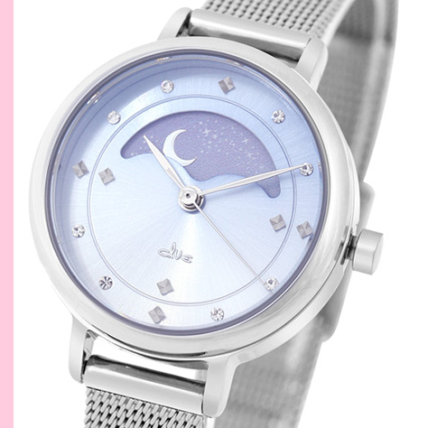 Clue X Esther Bunny - Beautiful Bunny Moon Phase Silver Mesh Watch