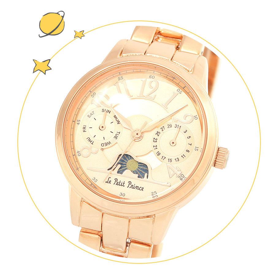 Le Petit Prince x OST - Elephant-Eating Boa Snake Moon Phase Rose Gold Metal Watch